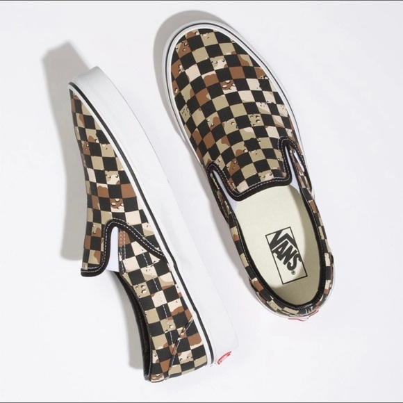 NIB Women Size 7.5 Vans Classic Slip-on Checkboard Shoes Camo-desert/True White - Picture 2 of 11